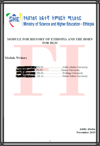 MODULE FOR HISTORY OF ETHIOPIA AND THE HORN FOR HIGHER LEARNING INSTITUTIONS - DECEMBER 2019